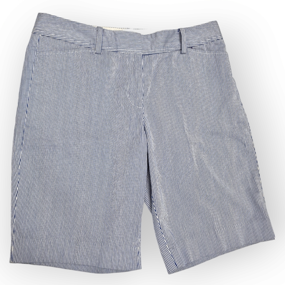 Talbots Womens Perfect Shorts Size 6p Petite Blue Striped Cotton Stretch